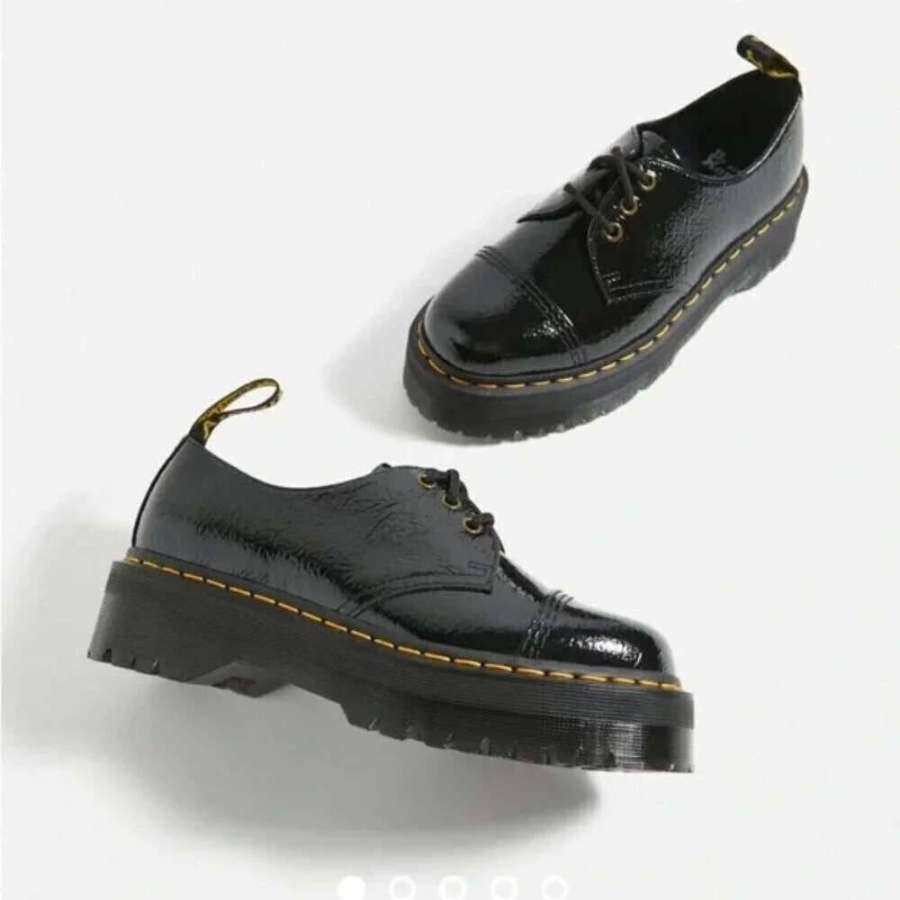 Dr. Martens 1461 Distressed Patent Leather Platform Shoe Black Size 7
